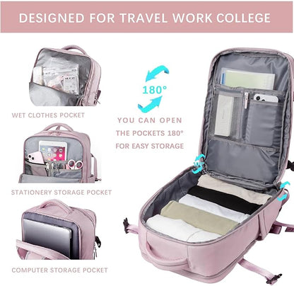 SHRRADOO Travel Laptops Backpack for Women Men, Casual Work Bag 17inch High School College Backpack Airline Approved Backpack for Hiking Business (Pink khaki)