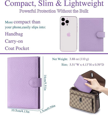 Slim Passport Wallet for Women – RFID Blocking Passport Holder for Travel with Card Slots, Coin Pocket & SIM Slot – Stylish Genuine Leather Travel Organizer – (Lavender)