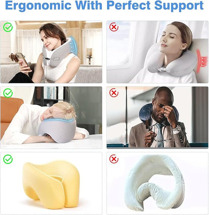 jiaao Neck Pillow Airplane, 2025 Upgraded Memory Foam Travel Pillow for International Flights, Adjustable Clasp, Storage Bag, Advanced Neck Support for Road Trips, Home, Office, and Gaming