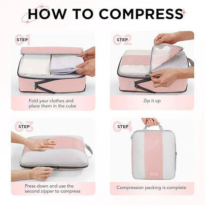 8 Set Compression Packing Cubes for Travel Essentials,Compressible Expandable Packing Cubes for Suitcase,OlarHike Luggage Organizer Bags for Travel,Handy Helper for Organizing Clothes(Pink)