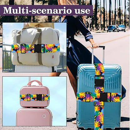 2PC,Abstract Color Luggage Strap 1.97 x 70.84 inch Multicolor Leaf Design Adjustable Suitcase Belt Durable Nylon Baggage Identifier Modern Travel Accessory