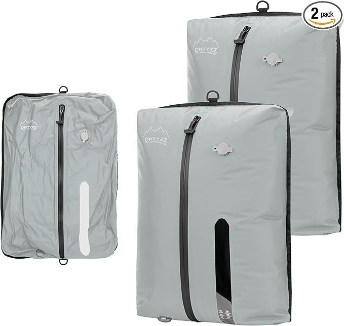 ONTYZZ TPU Vacuum Bag for Travel Reusable Compression Bag with IPX8 Waterproof Zipper Durable Space Saver Bag,Large Two Pack Grey（NO PUMP!）