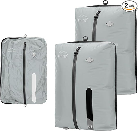 ONTYZZ TPU Vacuum Bag for Travel Reusable Compression Bag with IPX8 Waterproof Zipper Durable Space Saver Bag,Large Two Pack Grey（NO PUMP!）