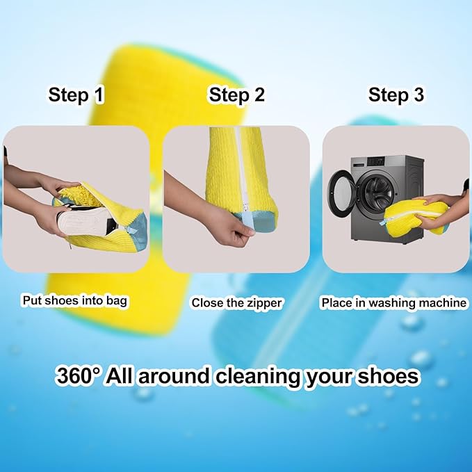 4 Pcs Shoe Washing Machine Bag, Laundry Shoe Bags for Washer and Dryer with Chenille Liner, Large Reusable Mesh Bag for Sneakers, Gym, Tennis, Sports, Delicate, 2 Color Mix(Yellow+Gray)