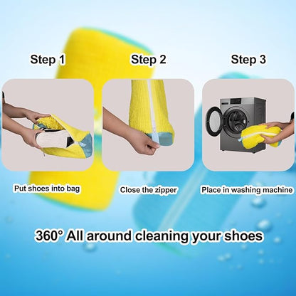 4 Pcs Shoe Washing Machine Bag, Laundry Shoe Bags for Washer and Dryer with Chenille Liner, Large Reusable Mesh Bag for Sneakers, Gym, Tennis, Sports, Delicate, 2 Color Mix(Yellow+Gray)