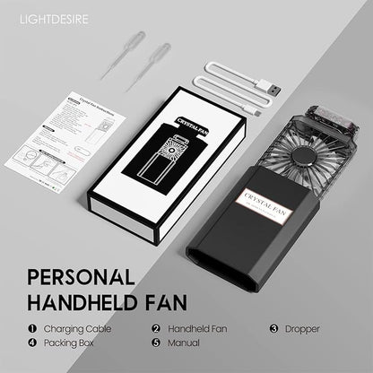 LIGHTDESIRE Handheld Fan with Crystal Stones, Mini Personal Rechargeable 3 Speeds Mode, Lady Small Fan for Desk Travel Makeup for Women (Black)