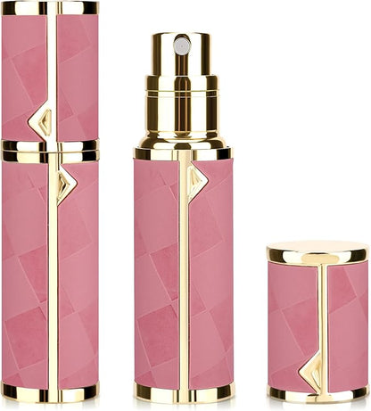 LUEXBOX 5ml Refillable Perfume Bottle, Faux Leather Atomizer Perfume Spray Pump, Portable Fragrance Mist Dispenser for Travel, Scent Mini Bottle with Pocket Size (Rose)
