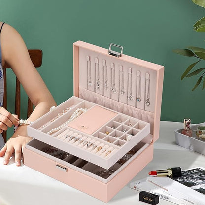Jewelry Organizer Box Travel Jewelry Box Storage Organizer Case Earring Ring Necklace Box Large Travel Jewelry Case/PINK