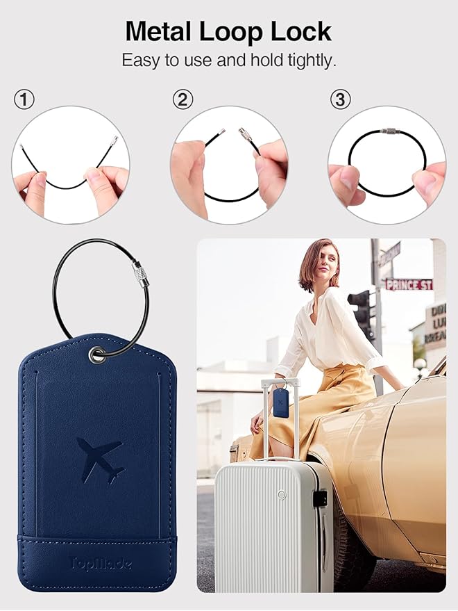 TopMade Smart Luggage Tag with Find My, Premium Leather Luggage Tags for Suitcase, Travel Bags, Backpacks, Anti-Lost Suitcase Tag Tracker for Travel with Privacy Name Card, Rechargeable