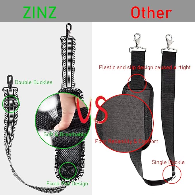 ZINZ 77 Inch Shoulder Strap Univesal Bag Strap with Fixed Pad Ultra Thick Plus Long & Breathable Cushion, Replacement Strap for Bags,Black White Jacquard