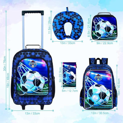 AGSDON 5 Piece Kids Luggage Set for Boys, Cute Rolling Wheels Suitcase for Toddler, Children Travel Carry on Suitcase - Football