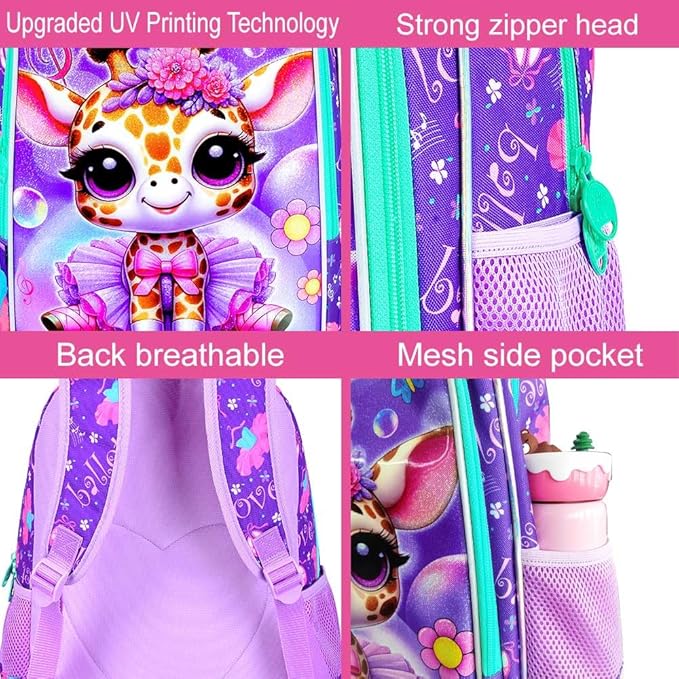 WZLVO 3PCS Kids Backpack for Girls, Unicorn Dinosaur Animal Prechool Elementary Kindergarten School Bookbag with Lunch Box