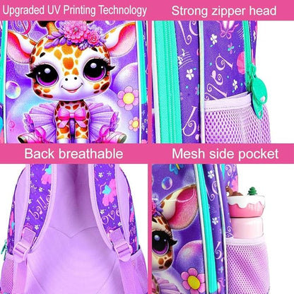 WZLVO 3PCS Kids Backpack for Girls, Unicorn Dinosaur Animal Prechool Elementary Kindergarten School Bookbag with Lunch Box