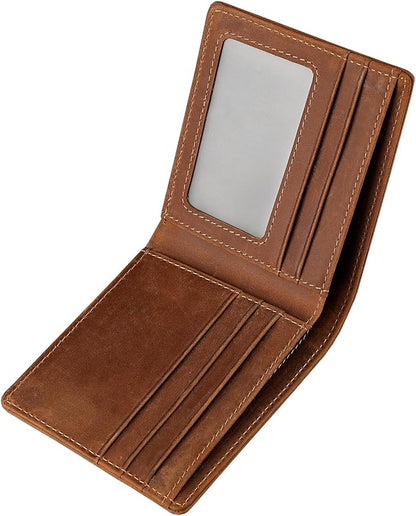 Mens Slim Bifold Wallet RFID Blocking | Genuine Leather Back/Front Pocket Design for Men | 6 Card Slots, 2 Cash Pockets & 1 ID Window | 4x3x0.7″ Thin Horizontal Wallets Christmas Gift Box