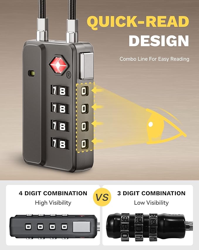 LUGGEX TSA Locks for Luggage, One-Button Reset TSA Approved Luggage Locks, Suitcase Locks, Ease of Use & Durable