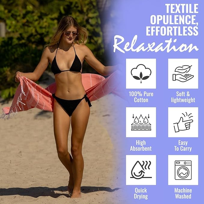 Beach Towel 100% Cotton Turkish Beach Towel Adult 38x70 Inch Pre-washed Absorbent Extra Large|Sand Free Quick Dry BathTowels|Lightweight Blanket|Travel Cruise Camping Spa Gym Yoga Towel|Fair Aqua