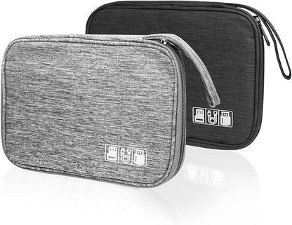Electronics Organizer Travel Case,Electronic Accessories Storage Bag,Travel Cord Organizer Bag for Small Charging Cord Storage,Cables,2 Packs Black&Grey