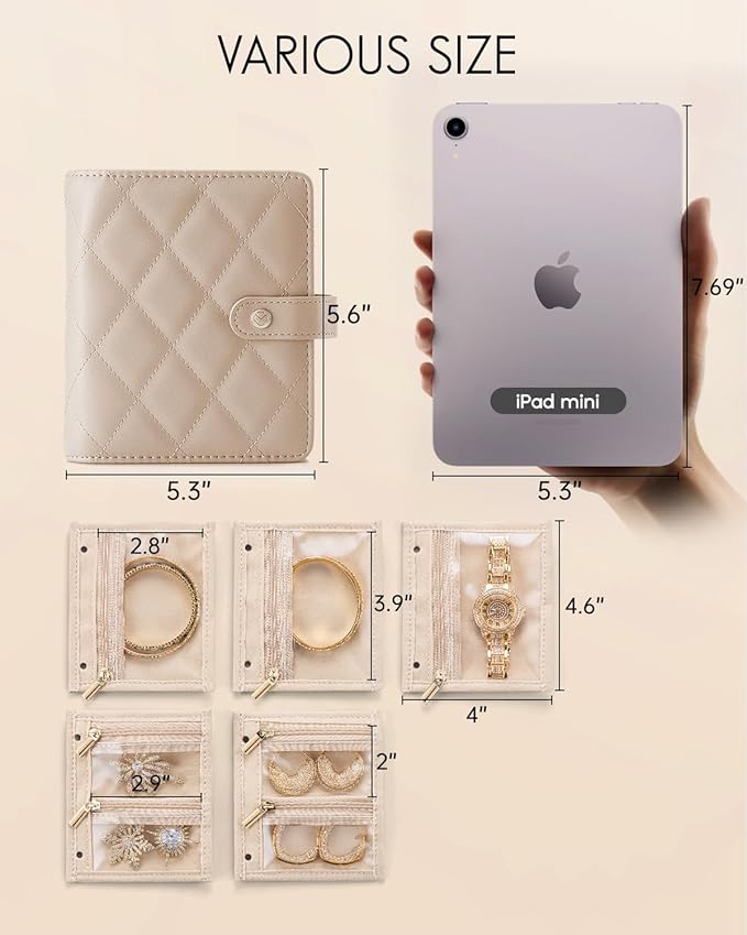 Vlando Travel Jewelry Case,Portable Jewelry Organizer Storage Book with Clear Zipper Velvet Jewelry Pouch Bag Gifts for Traveler Women Girls-Toffee