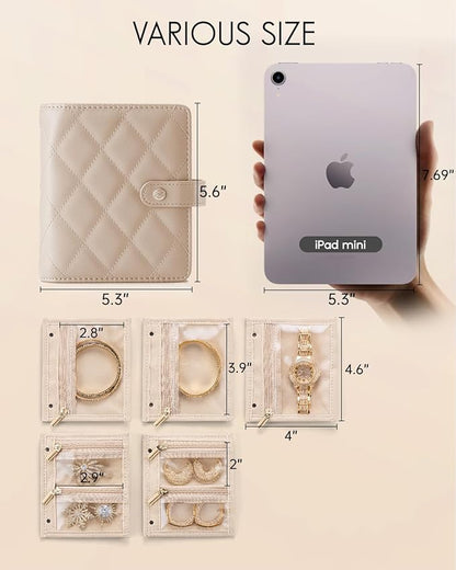 Vlando Travel Jewelry Case,Portable Jewelry Organizer Storage Book with Clear Zipper Velvet Jewelry Pouch Bag Gifts for Traveler Women Girls-Toffee