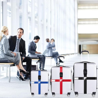 Luggage Straps for Suitcases TSA Approved Heavy Duty Adjustable Travel Belt Cross Suitcase Belts Luggage Tags with Name ID Card Travel Accessories Fit for 20-32 Inch Suitcase (Sky Blue)