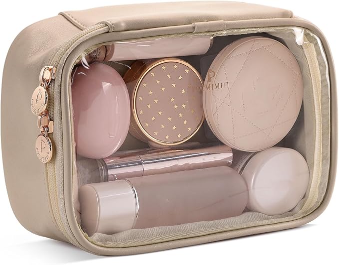 Pocmimut Makeup Bag,Small Makeup Pouch Clear Travel Cosmetic Bag Car Accessories Storage for Women,Travel Essentials Organizers,Apricot