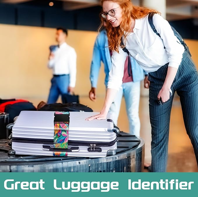 Slohif Luggage Straps for Suitcases Travel Belt Accessories Luggage Connector Identifiers Over Handle with Buckle Unique Nylon Adjustable Strap for Sleeping Bag Car Seat Colorful Leaf (2 Pack)