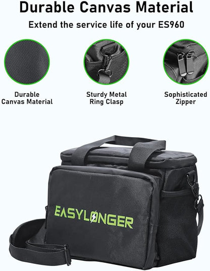 EASYLONGER Travel Carrying Case Compatible with ES960, MARBERO M82/M138, Apowking ‎R100, Anker SOLIX/A1727, etc. Battery Pack Storage Bag with Cable Organizer and Detachable Shoulder Strap, Black