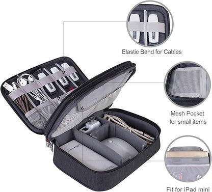 BUBM Electronic Organizer, Double Layer Travel Gadget Carry Bag for Cables, Plugs, Earphone, Flash Hard Drive and More--a Sleeve Pouch for iPad Mini(Medium, Black)