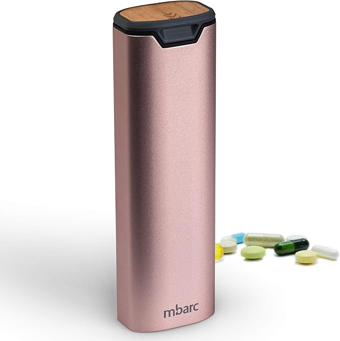 7 Day Weekly Pill Organizer by mbarc - Premium Stylish Aluminum and Wood Large Capacity Pill Box for Supplements, Pills, Vitamins and Medicine.