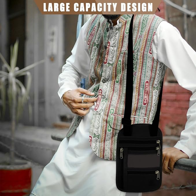 Ringsun Genuine Leather Passport Holder For Travel, RFID Blocking Slim Neck Wallet with Adjustable Strap for Women and Men, Travel Essentials to Keep Cash, Credit Cards and Documents Safe, Black