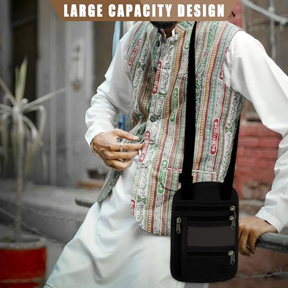 Ringsun Genuine Leather Passport Holder For Travel, RFID Blocking Slim Neck Wallet with Adjustable Strap for Women and Men, Travel Essentials to Keep Cash, Credit Cards and Documents Safe, Black