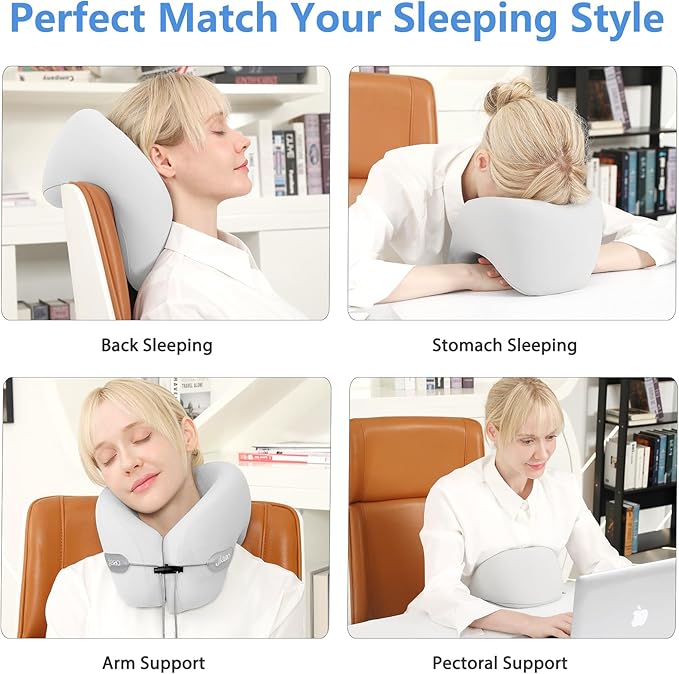 jiaao Travel Neck Pillow - Pain Relief & Comfortable Sleep on Cars, Trains & Planes - Memory Foam Advanced Neck Support for Long Flights, Eye Mask, Earplugs & Storage Bag