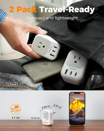 Switzerland Travel Plug Adapter 2 Pack, TESSAN Type J Switzerland Power Adapter with 4 Outlets 3 USB (2 USB-C), Swiss Plug for US to Rwanda Jordan Liechtenstein Madagascar, Travel Essentials