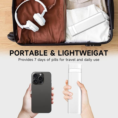 Betife Travel Pill Organizer Weekly 7 Day, Compact Daily Pill Box, Portable Medicine Case, Cute Pill Holder for Vitamins Supplements, Drawer-Shaped Pills Organizer (Pearl White)