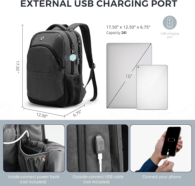 Swissdigital Design Business Laptop Backpack, College Laptops Backpack with USB Charging Port for Men and Women Fits 16 Inch Notebook, Grey-Finder Color Random