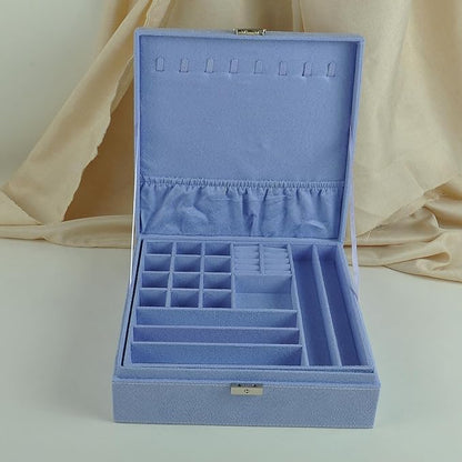 Jewelry Boxes 10 x 10 Inches 2-layer Handle Necklace Holder Organizer Jewellery Women Rings Storage Display Girls Earrings Case Lockable Jewelry Tray GY641 (Lavender)