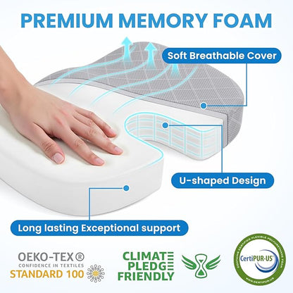 TushGuard Office/Car Seat Cushion, Non-Slip Sciatica & Back Coccyx Tailbone Pain Relief Chair Pad, Memory Foam Butt Pillow for Computer Desk, Wheelchair, Driving (Light Grey)