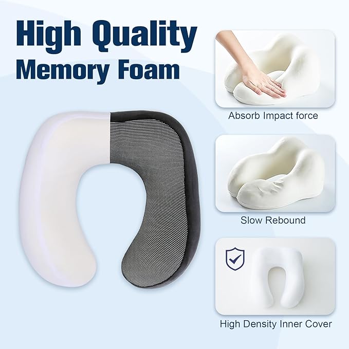 Neck Pillow for Traveling, Travel Pillows for Airplanes,100% Pure Memory Foam Travel Neck Pillow, Adjustable Flight Pillow, Portable Plane Accessories with Eye Mask, Earplugs, Carry Bag
