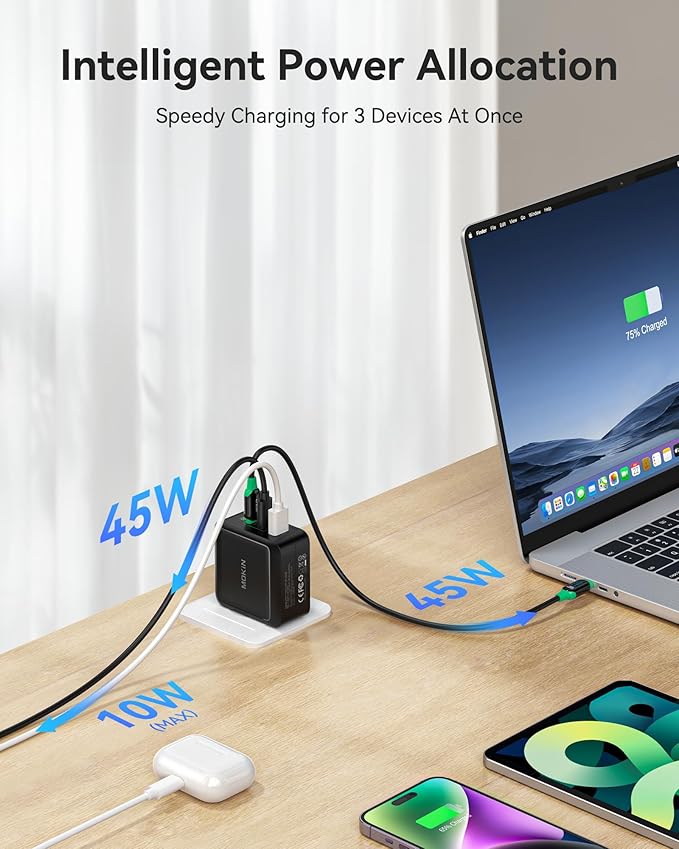100W USB C Charger, 3-Port GaN+ USB C Charging Block, Foldable and Compact Fast Wall Charger Power Adapter for MacBook Pro/Air, iPad Pro, iPhone 17/16, Dell XPS, Galaxy S25/S24, and More
