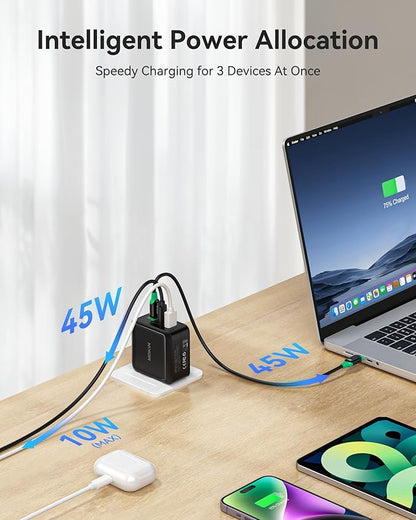 100W USB C Charger, 3-Port GaN+ USB C Charging Block, Foldable and Compact Fast Wall Charger Power Adapter for MacBook Pro/Air, iPad Pro, iPhone 17/16, Dell XPS, Galaxy S25/S24, and More
