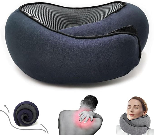 Outney™ Travel Pillow for Airplanes 2025 Veritable Chin Support Travel Neck Pillow 100% Pure Memory Foam Full Neck Surround Pillows for Traveling Flight Sleeping Portable Travel Essentials (Navy Blue)