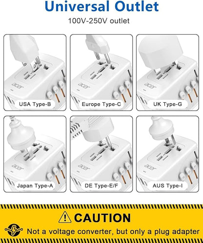 Acer Universal Travel Plug Adapter - International Power Adapter with 5 USB Ports (3 USB C) 5.8A, Worldwide Outlet Charger for USA to European UK France Germany Spain, Type C/E/F/G/I/L/A, White
