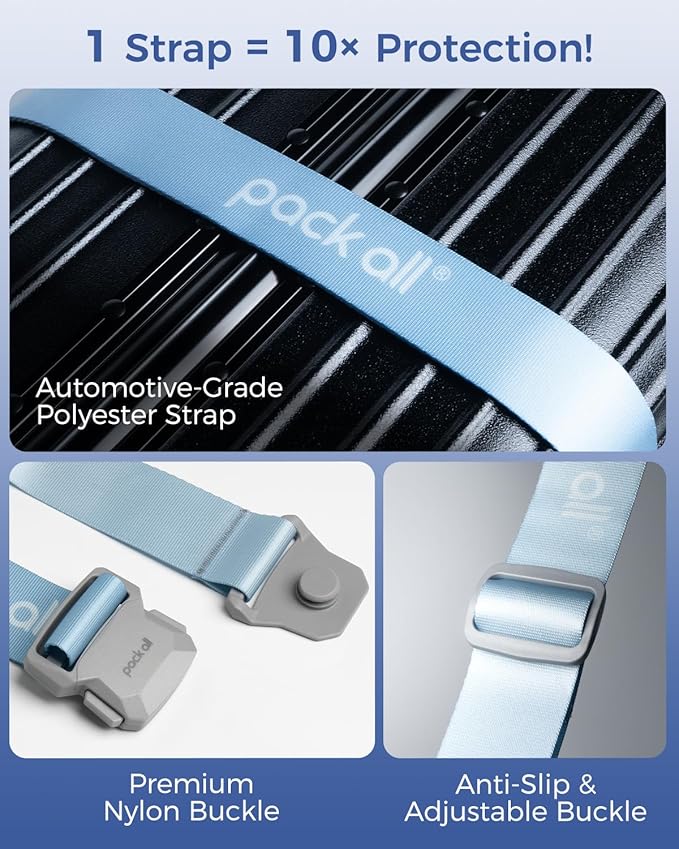 pack all Magnetic Quick-Release Luggage Strap for Travel, Adjustable Suitcase Belt with Anti-Burst Magnetic Buckle, Heavy-Duty Travel Accessories for 18-32 Inch Suitcases (Blue)