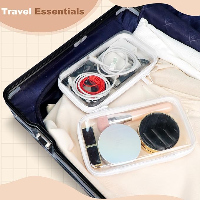 3PCS Clear Hard Shell Zipper Case,Toy Organizers and Storage Box,Clear Toiletry Cosmetic Case,Travel Makeup Bags, Diaper Bag Organizer,Pencil Case,Stackable Portable Transparent Zipper Pouches White-S