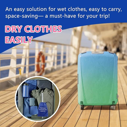 Magnetic Retractable Clothes Line for Cabin - Approved 2025 Cruise Essentials Clothes Drying Rack Travel Clothesline with Clothespins -4 Luggage Tags Strong Magnets Hooks (Blue)