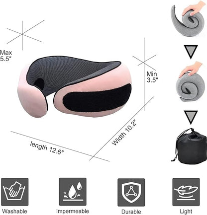 Benebou Travel Neck Pillow for Airplanes, 100% Pure Memory Foam Travel Pillow, 360° Support Ergonomic Design, Portable Airplane Pillow with Washable Cover, Perfect for Airplanes, Car & Office (Pink)