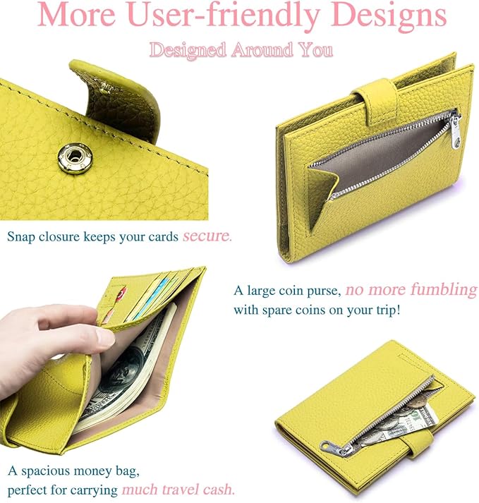 Slim Passport Wallet for Women – RFID Blocking Passport Holder for Travel Women with Card Slots, Coin Pocket & SIM Slot – Genuine Leather Travel Organizer – Lemon Yellow