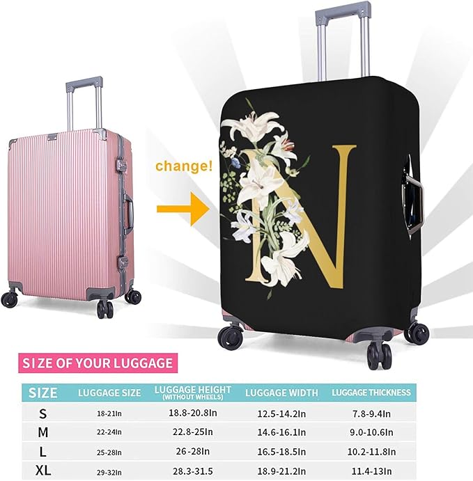 Decorative N Suitcase Protectors Elastic Washable Luggage Covers With Concealed Zippers For 18-32 Inch Luggage (Size M: Fits 22-24 Inch)