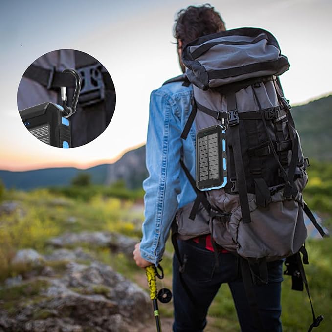 YELOMIN Solar Charger, 20000mAh Portable Type-C Solar Power Bank with 4 Cables, Waterproof Battery Pack, Outdoor External Backup Power Charger Six Outputs/LED Flashlights, Perfect for Camping Travel