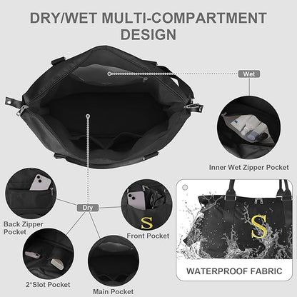 Personalized Initial Gym Dance Bag, Travel Duffel Bag for Teen Girls, Carry On Bag Overnight Weekender Bag with Trolley Sleeve, Birthday Gifts for Women Mom Daughter Graduation Gift(Letter S, Black)